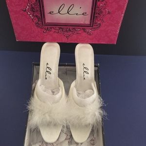 Ellie "Phoebe" White Heels with Feathers